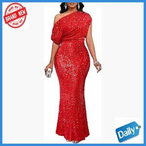 Sequin Maxi Dress One Shoulder Bodycon Mermaid Cocktail Party Gown